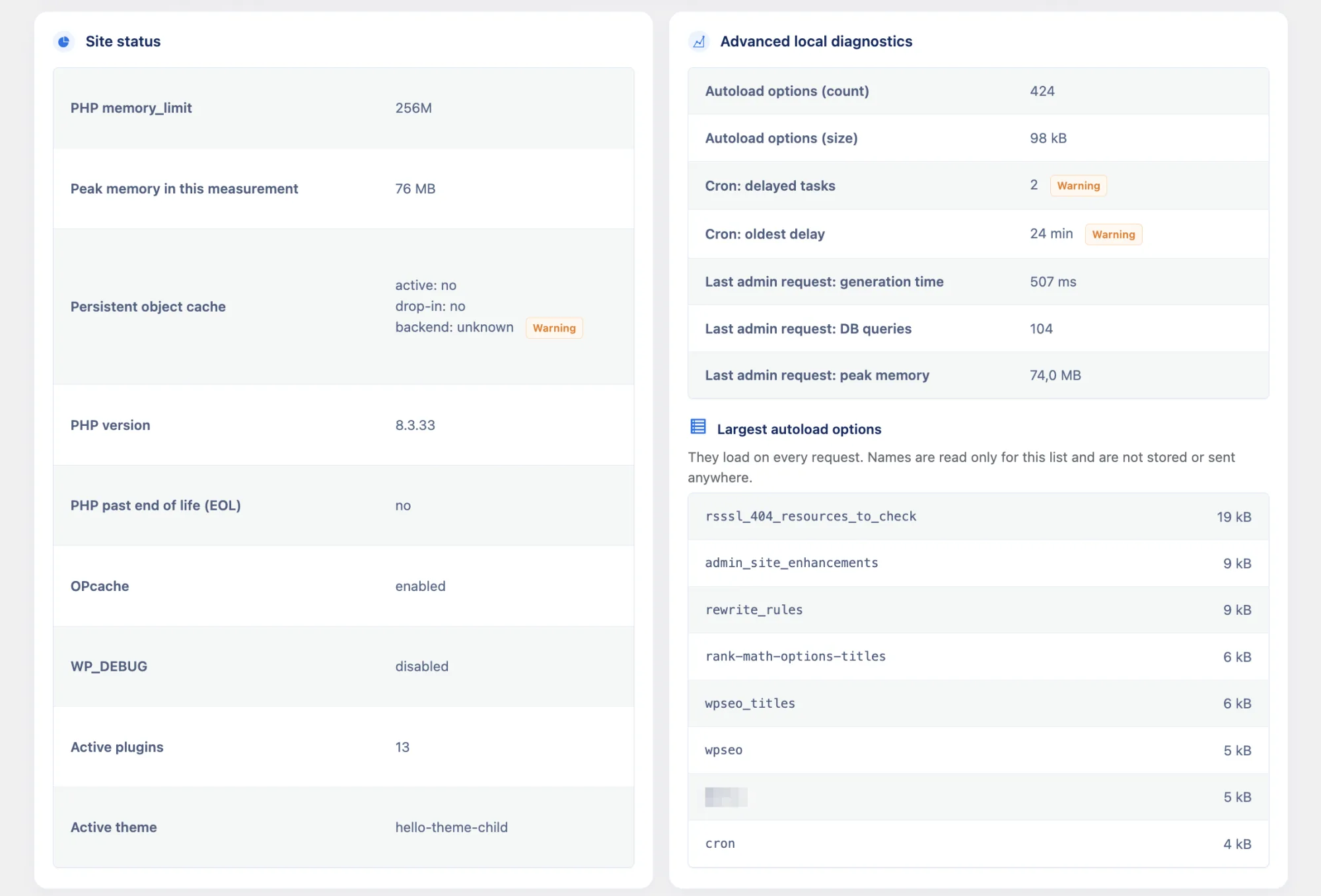 Advanced local WordPress diagnostics in Web Speed Insights